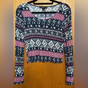 NWT Living Doll Black With Fun design Fitted Crop Blouse